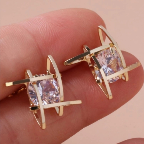 Unique 3D Caged Cubic Postback Earrings - Picture 2 of 3